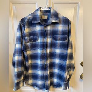 Jachs Brawny Blue and White Flannel Casual Button Down Men Shirt Size Medium